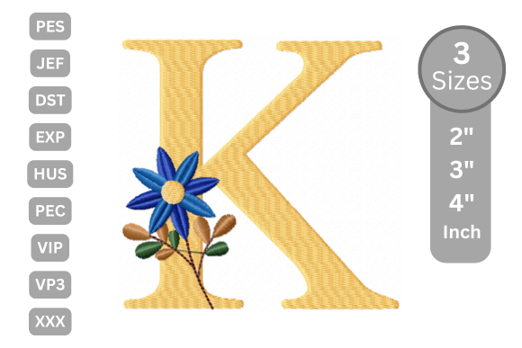 Botanical Flower Letter - K: A Charming Embroidery Design