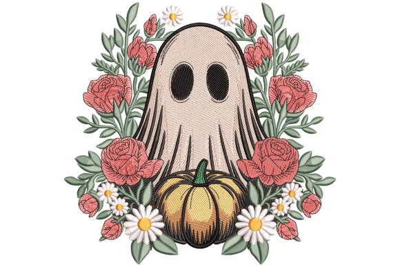 Charming Floral Ghost with Pumpkin Design