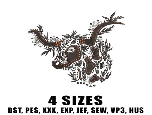 Charming Floral Highland Cow Embroidery Design