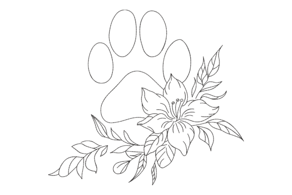 Charming Floral Paw for Seasonal Embroidery