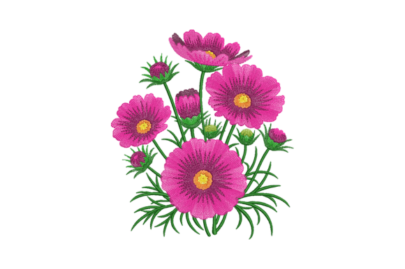 Cosmos Flowers: A Burst of Nature in Embroidery