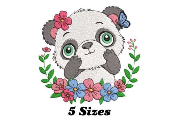 Cute Floral Panda: A Delightful Embroidery Design