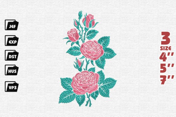 Elegant Pink Roses Embroidery for Handmade Products