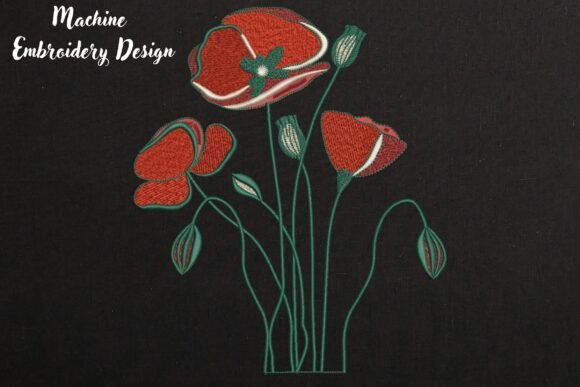 Elegant Spring Red Poppy Flowers in Black