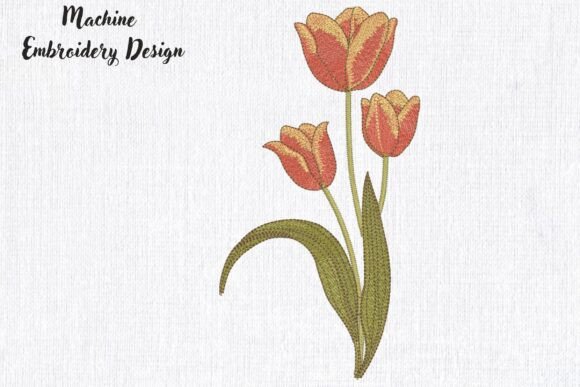 Elegant Spring Three Tulip Flower Embroidery