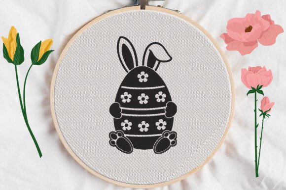 Floral Easter Bunny Egg: A Charming Embroidery Design
