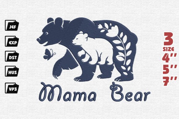 Mama Bear and Cub: A Touching Embroidery Design