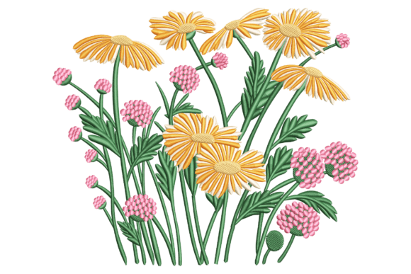 Spring Meadow Bloom: A Fresh Embroidery Design